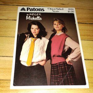 Patons Open Sided Vest by Jaeger / Michelle Patterns Leaflet #1032 (1984)